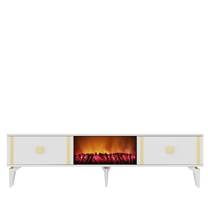 Hanah Home Doruk Fireplace - Blanco y Dorado